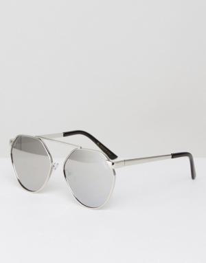 Солнцезащитные очки в серебристой оправе с зеркальными стеклами YHF. Цвет: серебряный