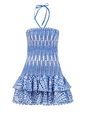 Короткое платье Megan с эластичным лифом-гофре и вышивкой CHARO RUIZ IBIZA. Цвет: синий
