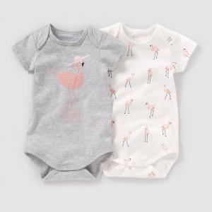 Комплект из 2 боди с короткими рукавами на возраст от 0 месяцев до 3 лет R mini. Цвет: рисунок + серый меланж