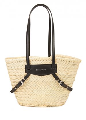Бежево-черная женская соломенная пляжная сумка Givenchy