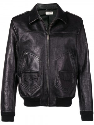 Кожаная куртка на молнии Saint Laurent. Цвет: черный