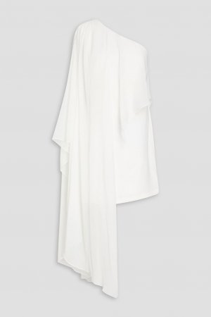 Платье мини Sabrina на одно плечо с драпировкой из вуали и эластичного кади HALSTON, белый Halston