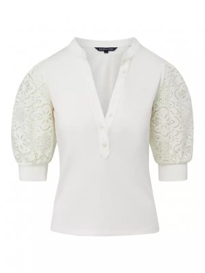 Хлопковая блузка с кружевными рукавами Coralee , цвет off white Veronica Beard