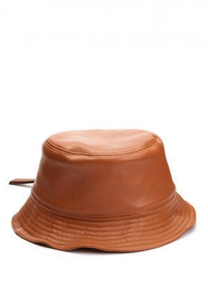 Женская кожаная шляпа с коричневым логотипом Loewe