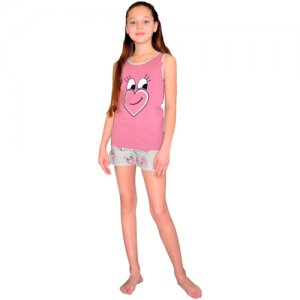 Детская пижама с шортами для девочки ДЕ2 (140 рост) Toontex. Цвет: розовый/серый