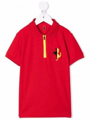 Рубашка поло на молнии с логотипом Ferrari Kids. Цвет: красный