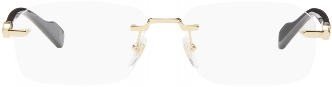 Золотые и черные прямоугольные очки без оправы , цвет Gold/Transparent Gucci