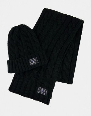 Подарочный набор черного цвета с шапкой и шарфом -Черный Ben Sherman