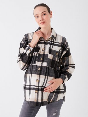 Клетчатая куртка-рубашка-рубашка для беременных с длинными рукавами , черный плед LCWAIKIKI Maternity