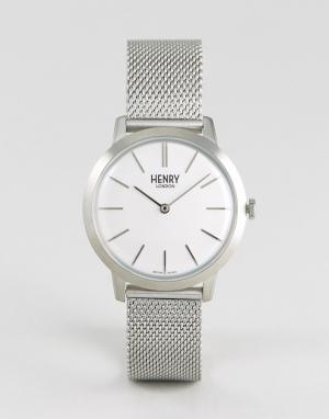 Серебристые часы с сетчатым ремешком 34 мм Henry London. Цвет: серебряный