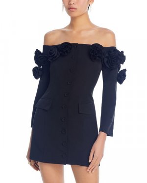 Мини-платье с открытыми плечами и розочкой , цвет Black Lucy Paris