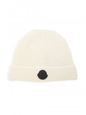 Шерстяная шапка-бини с логотипом, белый Moncler