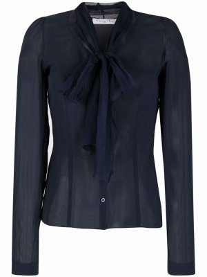 Прозрачная блузка 2010-х годов с бантом Christian Dior. Цвет: синий