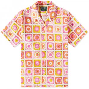 Рубашка с воротником-стойкой и принтом подсолнухов, связанная крючком, розовый Gitman Vintage
