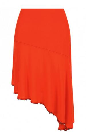 Однотонная шелковая юбка-миди асимметричного кроя Sonia Rykiel. Цвет: красный