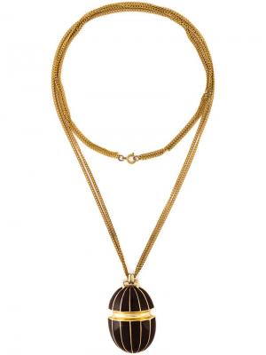 Эмалированное ожерелье с овальной подвеской Lanvin Vintage. Цвет: серый