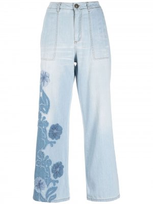 Широкие джинсы с цветочным узором Ermanno Scervino. Цвет: синий