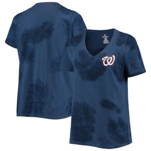 Женская темно-синяя футболка больших размеров с v-образным вырезом Washington Nationals и облаком Unbranded