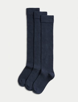 3 пары носков выше колена с высоким содержанием хлопка , темно-синий Marks & Spencer