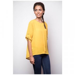 Блуза , прилегающий силуэт, короткий рукав, размер 44, желтый Marimay. Цвет: желтый