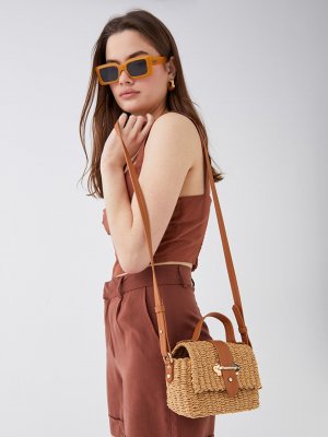 Соломенная женская сумка через плечо LCW ACCESSORIES, светло-коричневый Accessories