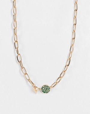 Золотистое ожерелье-цепочка с эмалью -Золотистый Icon Brand