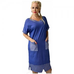 Платье Миллена Шарм 7221 64р-р(48-64размерный ряд)Синий/Повседневный/Прямой/Короткий рукав/Большие размеры MillenaSharm. Цвет: синий