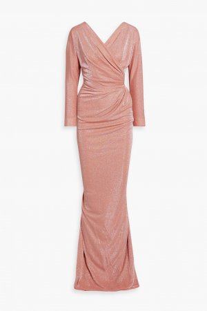 Платье из блестящего джерси с запахом и блестками , розовое золото Rhea Costa