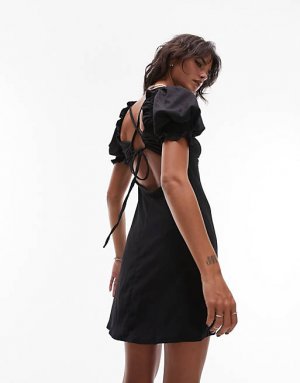 Черное чайное платье из фактурного джерси с деталью на спине Topshop