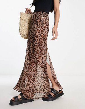 Пляжная шифоновая юбка макси с леопардовым принтом Miss Selfridge