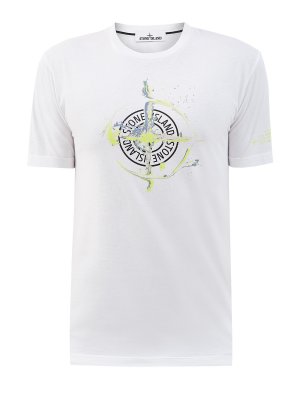 Белая футболка из джерси с яркой аппликацией STONE ISLAND. Цвет: белый