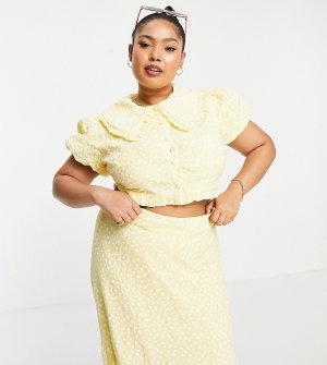 Блузка с воротником и мелким цветочным принтом от комплекта -Желтый Lost Ink Plus