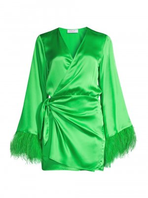 Мини-платье Luna с запахом и отделкой перьями , зеленый Delfi