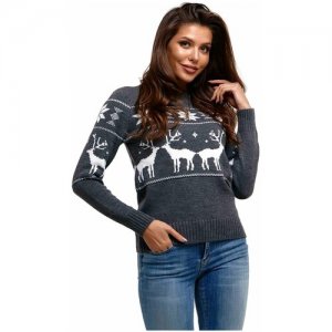 Шерстяной свитер, классический скандинавский орнамент с Оленями и снежинками, натуральная шерсть, серый цвет, размер XS Anymalls. Цвет: серый