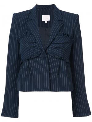 Облегающий пиджак в полоску с оборками Cinq A Sept. Цвет: синий