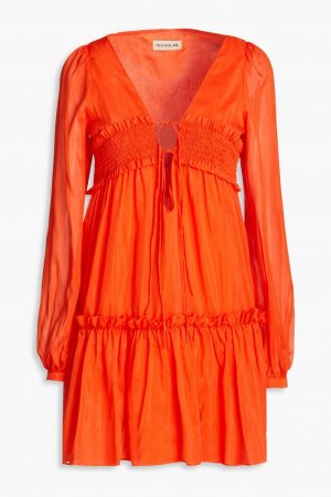 Платье мини из вуали Brynn со сборками хлопка и шелка NICHOLAS, оранжевый Nicholas
