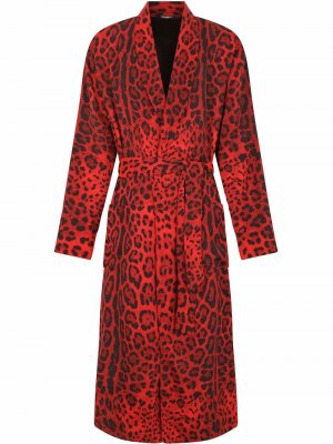 Халат с поясом и леопардовым принтом Dolce & Gabbana. Цвет: красный
