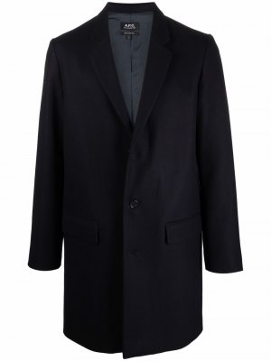 Шерстяное пальто с длинными рукавами A.P.C.. Цвет: синий