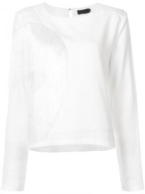 Блузка с деталью бахромой Maki Oh. Цвет: белый