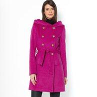 Пальто с капюшоном, 60% шерсти R essentiel. Цвет: бежево-карамельный,розовый фуксия,сине-зеленый