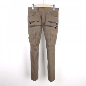 Брюки с двойной молнией, хлопковые байкерские брюки-карго цвета хаки 552C487147 Balmain