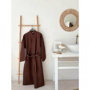 Халат , длинный рукав, карманы, размер 46, коричневый Россия. Цвет: коричневый
