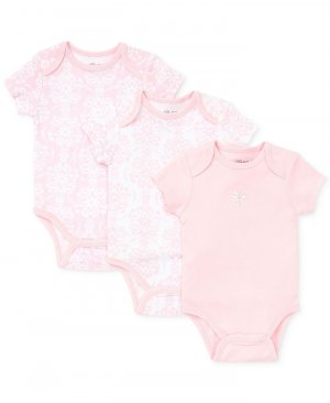 Дамасские боди с короткими рукавами для маленьких девочек, упаковка из 3 шт. , розовый Little Me