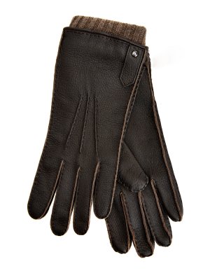 Кожаные перчатки ручной работы с отделкой из кашемира CANALI. Цвет: коричневый