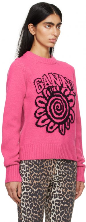 Розовый свитер с цветочным принтом Ganni