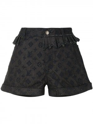 Джинсовые шорты pre-owned с вышитой монограммой Louis Vuitton. Цвет: черный