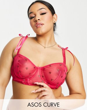 Ярко-розовый корсет с блестящими сердечками ASOS DESIGN Curve Minnie