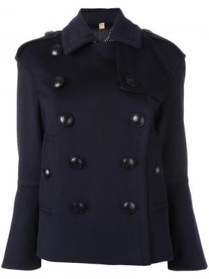 Двубортное пальто с большими пуговицами Burberry. Цвет: синий