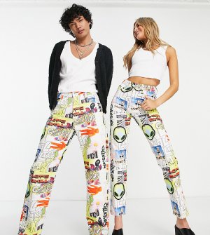 Прямые джинсы со сплошным принтом в стиле 90-х COLLUSION x015 Unisex-Разноцветный
