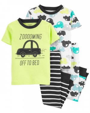 Пижамы из 100 % хлопка с машинками 4 предметов для малышей, плотно прилегающие к телу Carter's, мультиколор Carter's